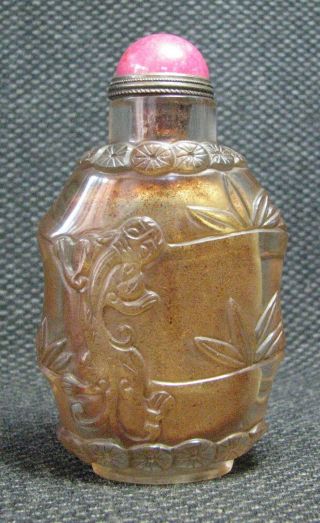 Chinese Delicate Carve Little Dragon Bamboo Glass Snuff Bottle