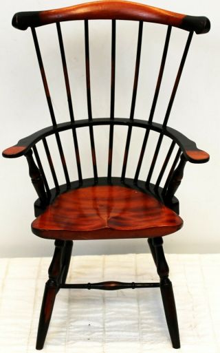 Antique Style Wooden Windsor Fiddleback Stick Back Chair For 18 " Dolls