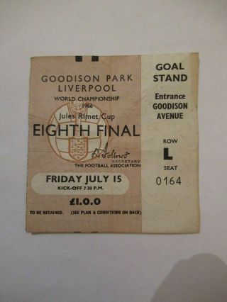 Rare Football Ticket World Cup 1966 Hungary V Brazil Goodison Park Everton