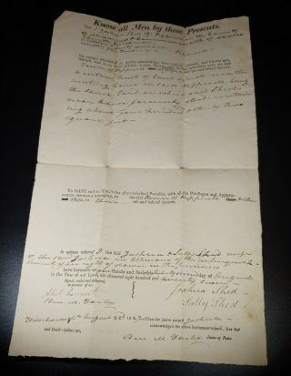Antique 1827 Land Deed - Joshua Shed To Town Of Pepperell Ma