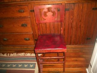 Vtg Mid Century Duralite Plastic Co.  Wood Folding Chair W/red Vinyl Seat