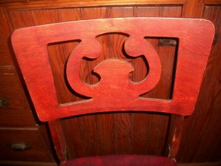 VTG MID CENTURY DURALITE PLASTIC Co.  Wood Folding Chair w/Red Vinyl Seat 2