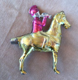 Antique Tin Metal Christmas Ornament Soldier Horse Germany Vintage Old