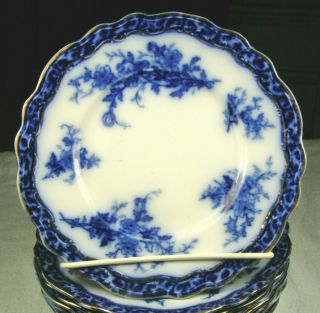 (2) Antique Flow Blue Touraine 7 - 5/8 " Salad /dessert Plates - Stanley Pottery Co