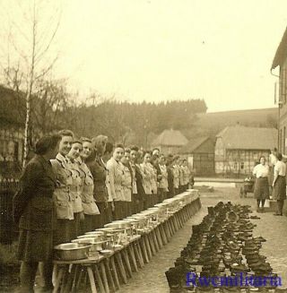 Rare Female Uniformed German Rad Girls Truppe Lined Up For Inspection