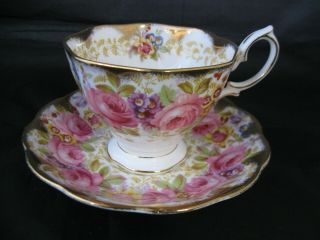 Vintage Royal Albert Tea Cup & Saucer Big Pink Cabbage Roses Bone China England