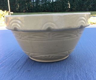 Antique Vintage Stoneware Yellow Ware Mixing Bowl Art Deco Design Half Circles
