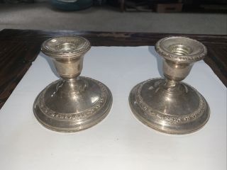 Pair Frank M.  Whiting Sterling Silver Candlesticks Talisman Rose Weighted 259