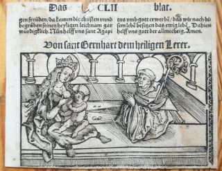 Post Incunable Life Of Saints Heiligenleben Woodcut Leaf Saint Bernhart - 1521