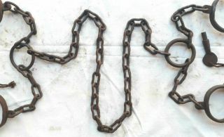 Old Vintage Antique Strong Heavy Iron Long chain Rare Lock Handcuffs Collectible 3