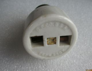 Antique Ge Co.  White Porcelain Ceramic Screw In Socket Plug Adapter