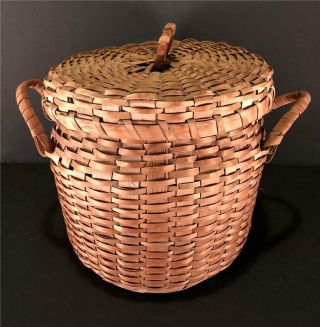 Antique Native American Indian Covered Basket Ho - Chunk Winnebago 2 Handle