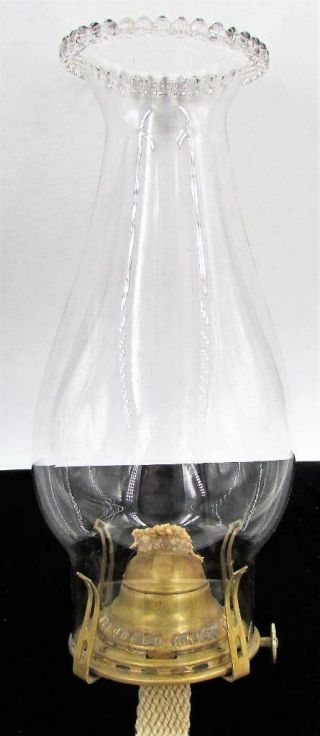 Antique No.  1 Scovill Queen Anne Oil Kerosene Lamp Burner,  Pearl Top Chimney