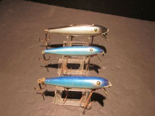 3 Old Vintage Wood Pflueger Palomine & Mustang Surf Fishing Lures Striped Bass