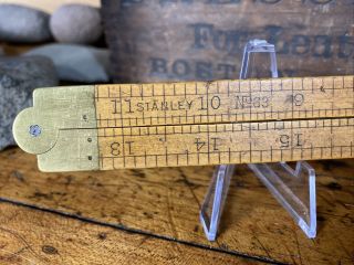 S8 Antique Stanley Rare Folding Rule Wood Ruler No.  63 Boxwood 1902 2
