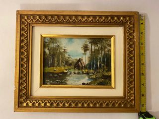 Antique framed oil painting landscape Cottage by the lake,  Webster, 2