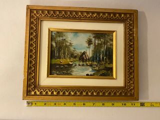 Antique framed oil painting landscape Cottage by the lake,  Webster, 3