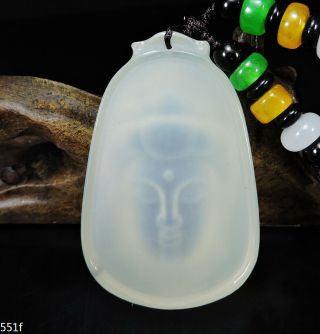 100 Natural Hand - Carved Jade Pendant Jadeite Necklace Buddha Head 551f