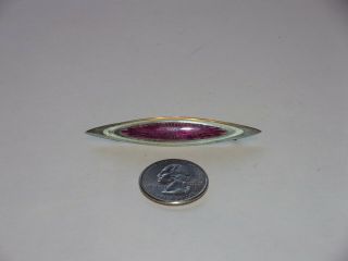Antique Victorian Sterling Silver Purple Guilloche Enamel Brooch Pin Ajs Signed