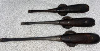 3 Antique Winged Perfect Handle ? Wood Vintage Screw Drivers 3 4 & 6