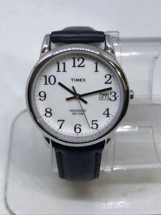 Timex Men’s T2h281 Silver Tone Black Leather Analog Date Watch 43