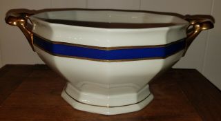 Antique Schwarzenhammer Bavaria Cobalt Blue & Gold Edge Footed Serving Bowl