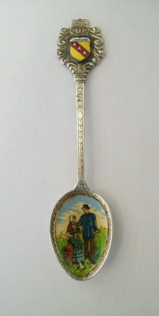 Vintage Early Lorraine France Enamel Silver Plated Souvenir Spoon