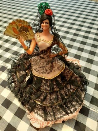 Vintage Marin Chiclana Spanish Flamenco Dancer Doll 11  Espana Spain Pink W Fan