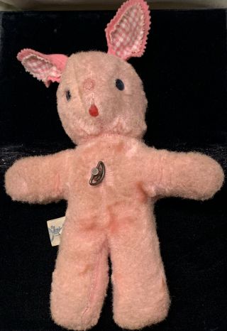 Vintage Knickerbocker Stuffed Plush Pink Bunny Kuddles Rabbit Music Box