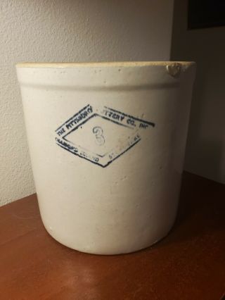 Antique / Vintage 3 Stoneware Crock Blue Diamond Pittsburgh Pottery Co.