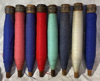 8 Vintage Antique Wooden Yarn Thread Cotton Wool Spool Spindle Bobbin Wood Loom
