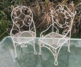 Vintage Metal Mesh Chairs Lawn Patio Doll Bear Garden Decor Shabby Furniture