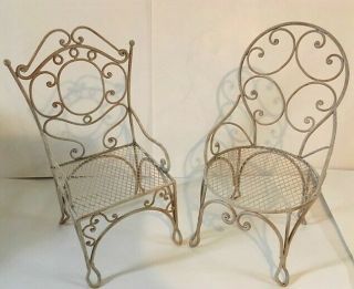 Vintage Metal Mesh Chairs Lawn Patio Doll Bear Garden Decor Shabby Furniture 2