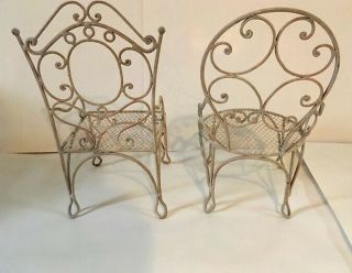 Vintage Metal Mesh Chairs Lawn Patio Doll Bear Garden Decor Shabby Furniture 3