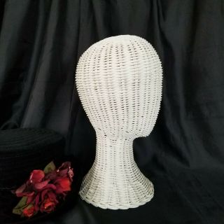 White Vintage Wicker Mannequin Head Hat Stand Display