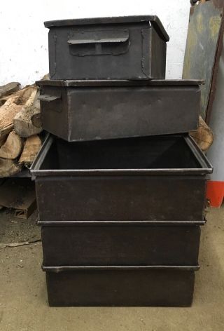 One,  Vintage Industrial Steel Metal Storage Bin Box 3