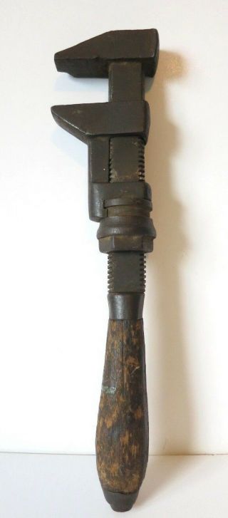 Vintage Antique Wood Handle Pipe / Monkey Wrench Tool 12 " Long