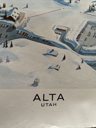 Vintage HAL SHELTON Ski Resort Poster ALTA Utah Wasatch Natl Forest Map 3