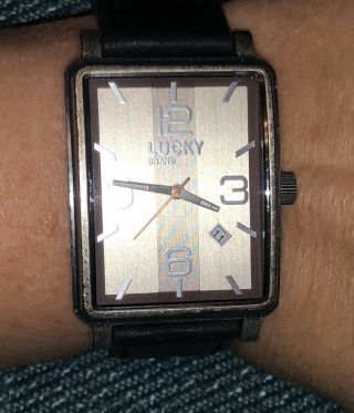 Lucky Brand Watch Brushed Silver 17/1001wr Leather Black Band Needs Battery