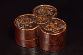 Chinese Natural Rosewood Hand - Carved Lotus Plum Shaped Ring Box 60453