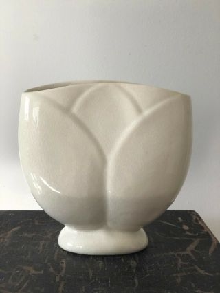 White Pottery Vase Crackle Glaze Mid - Century Modernist Mcm