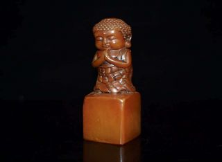 Chinese Shoushan Stone Hand - carved Buddha Statue Seal 30244 2