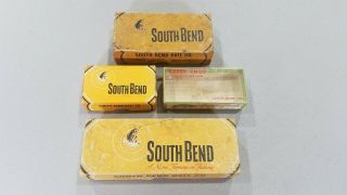 4 Vintage Fishing Lure Boxes South Bend Creek Chub For Lures 973 Yp 963 Luminous