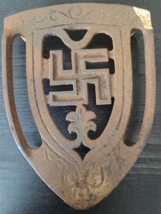 Antique Cast Iron Trivet With Good Luck/swastika Design