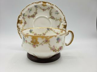 Antique Theodore Haviland Limoges France Rose Garland Tea Cup And Saucer