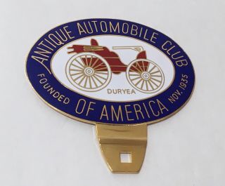 Antique Automobile Club Of America Enamel Car Badge License Plate Topper Duryea