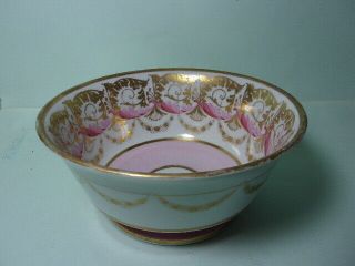 Antique Coalport Porcelain Slop Bowl,  Pink & Gilt,  
