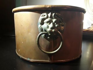 Vintage Or Antique Copper Planter With Brass Lion Head Handles,  England