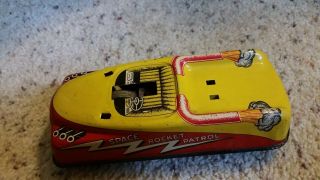 Vintage Antique Tin Friction Toy Space Rocket Patrol Car 7 