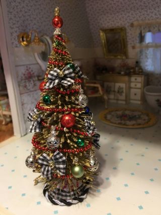 Dollhouse Miniature Christmas Tree With Gift Package And Sign